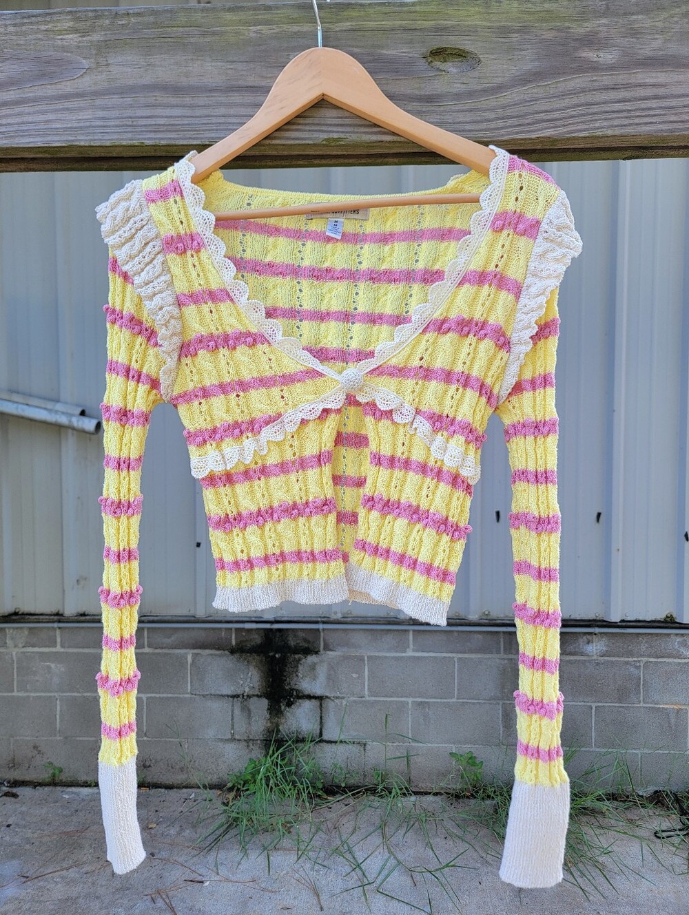 Urban Outfitters Stella Split Hem Cardigan Sweater Lemonade&Bubblegum Stripes